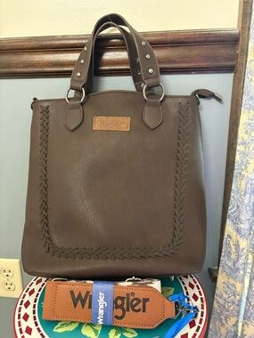 Wrangler Dark Brown Braided-Trim Tote